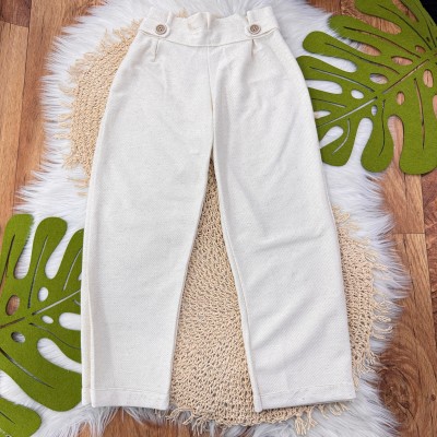 Conj. Blusão com Flores Laterais e Calça de Linho - Areia